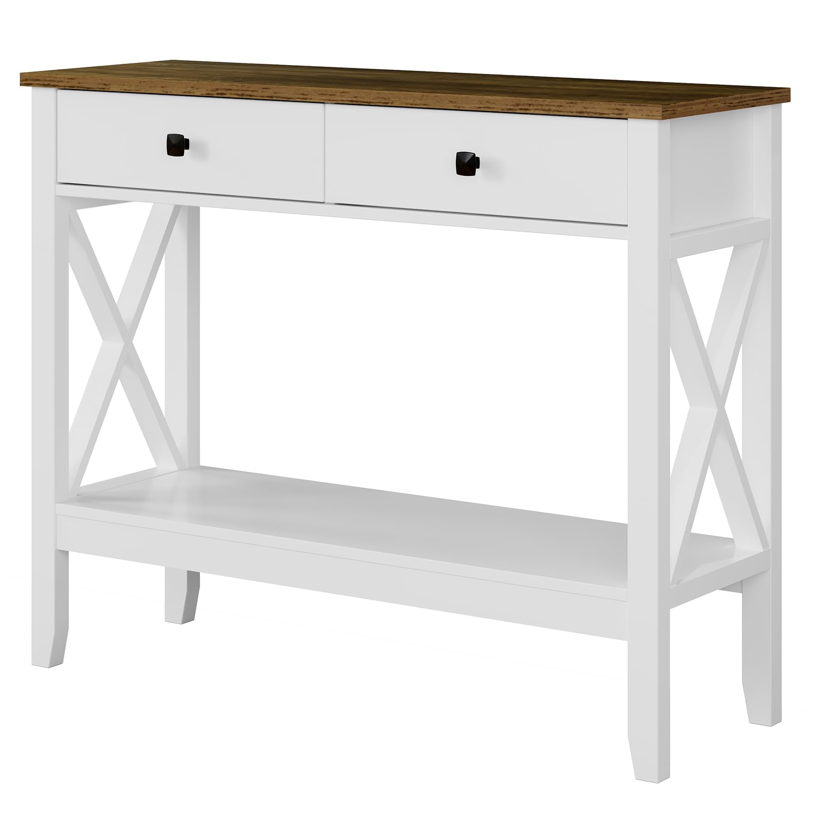 White Farmhouse Console Table with Drawers