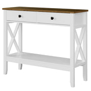 White Farmhouse Console Table with Drawers