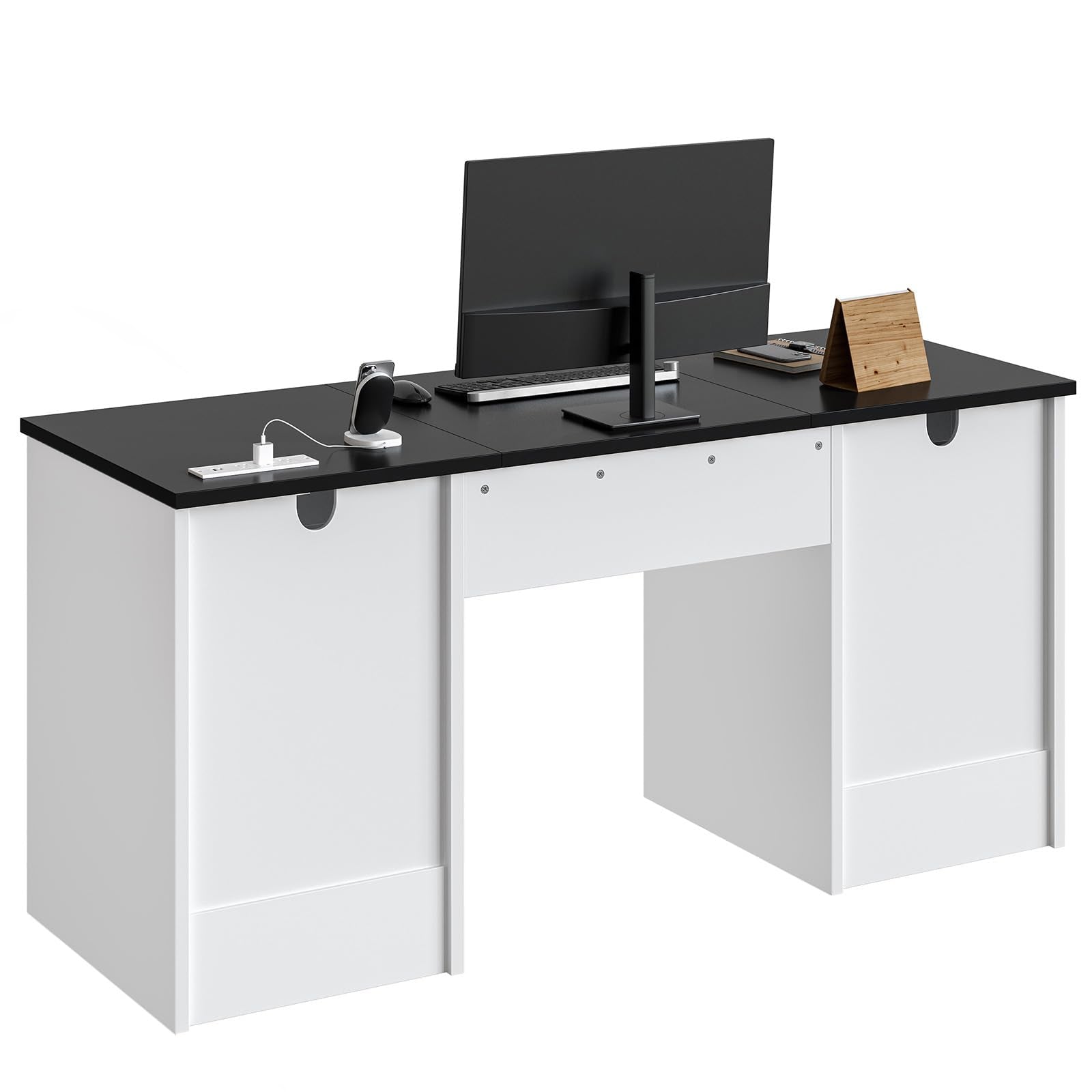 59" Executive Desk with Lockable Drawers and Charging Station
