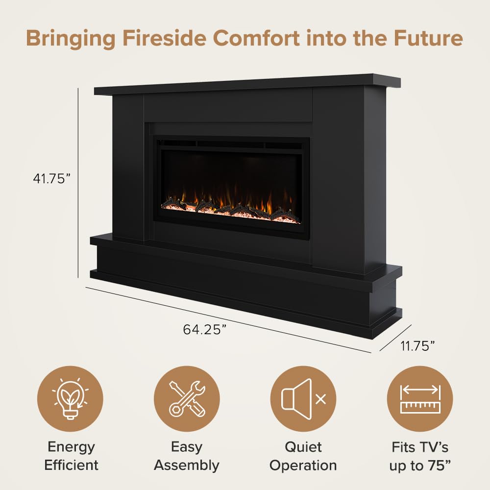 Patton Black Electric Fireplace Mantel Package 64W x 42H