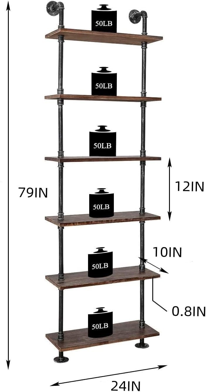 Industrial Pipe Ladder Bookshelf with Rustic Wood