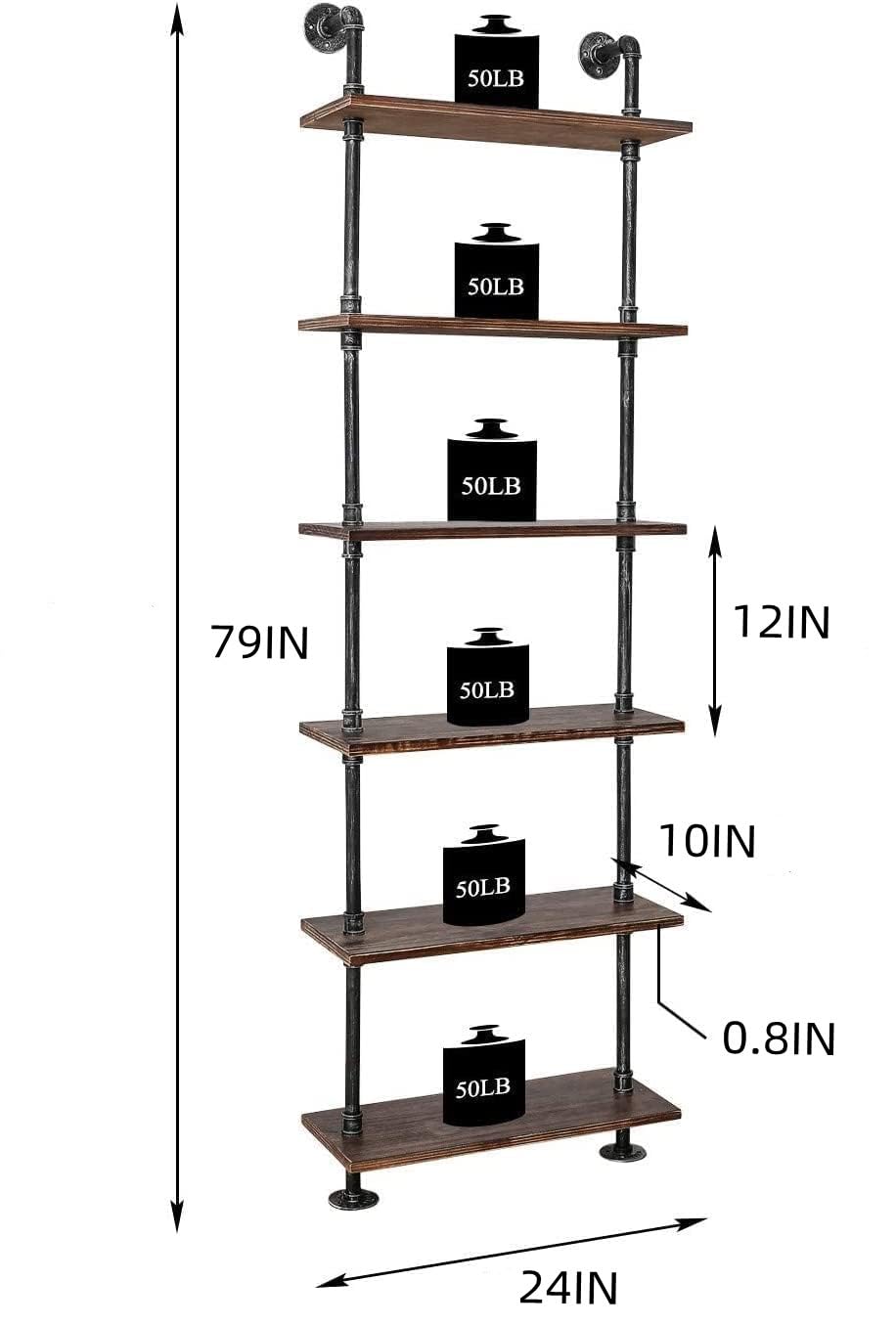 Industrial Pipe Ladder Bookshelf with Rustic Wood