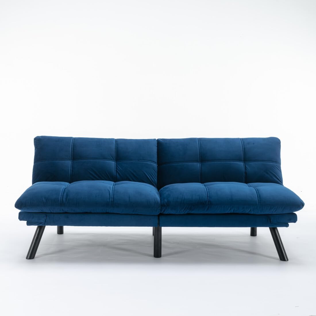 Velvet Futon Sofa Bed with Adjustable Backrest and Armrests