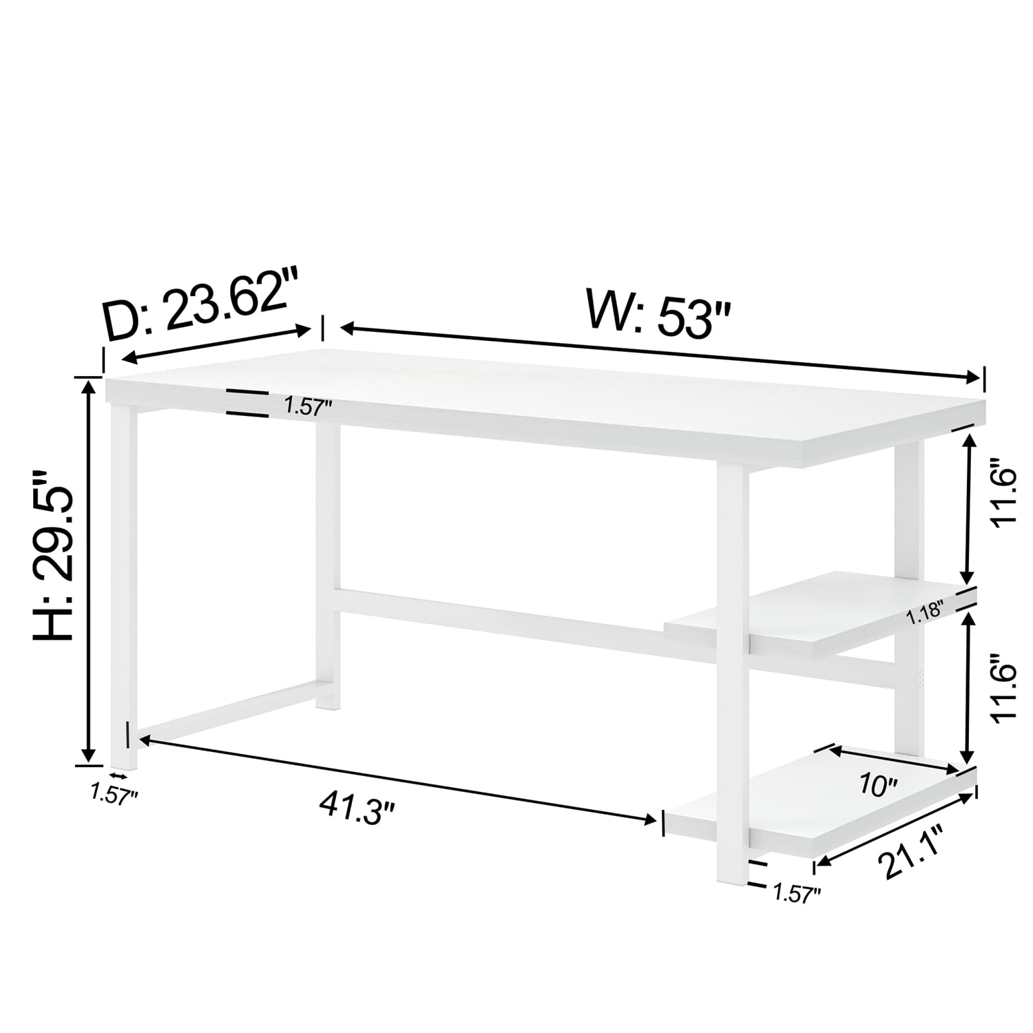 White Computer Desk with Storage Shelf 53 Inch
