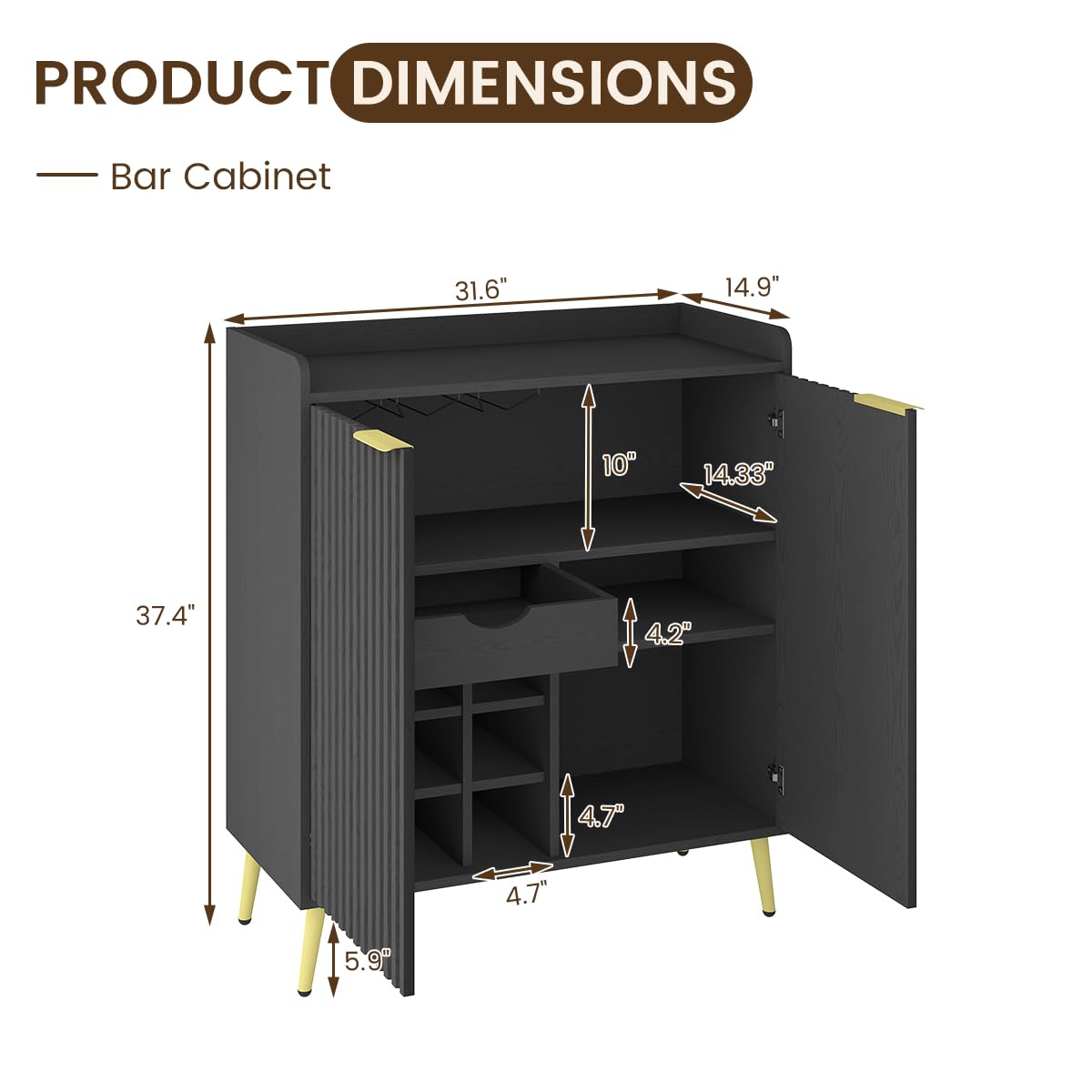 Modern Wine Bar Cabinet with Fluted Door and Glass Holder