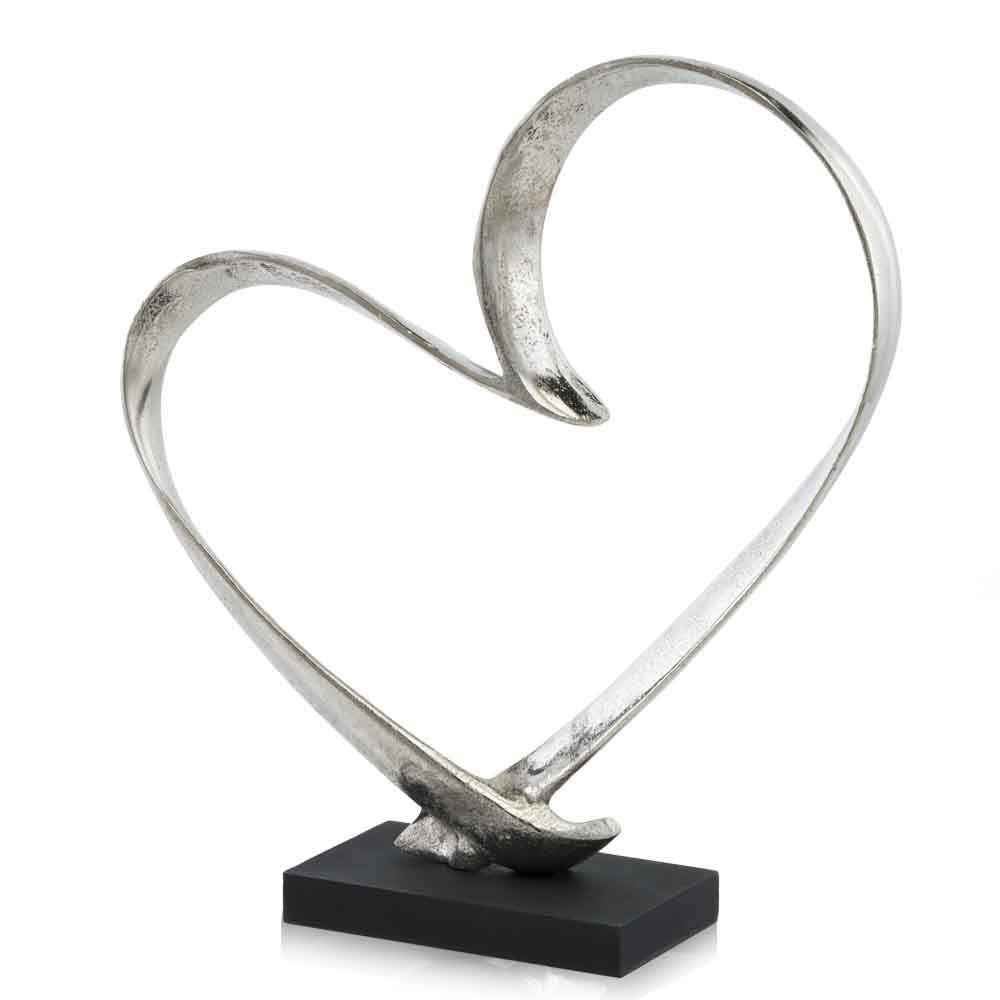 Heart Sculpture on Base - Silver Aluminum Tabletop Decor