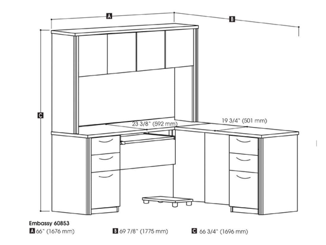 66W L-Shaped Desk with Pedestals and Hutch