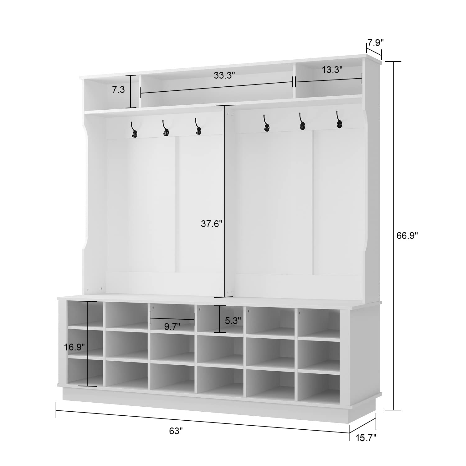 Extra Wide Hall Tree with Storage Bench & Coat Rack