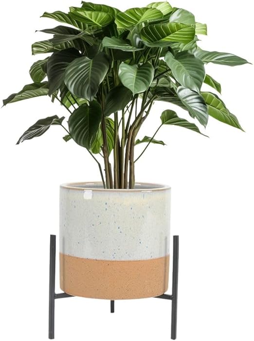 Mid-Century Modern Ceramic Planter with Stand - Large 16 Inch