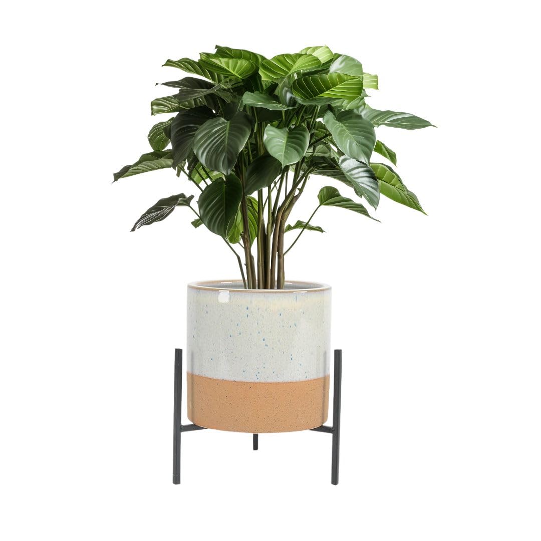 Mid-Century Modern Ceramic Planter with Stand - Large 16 Inch