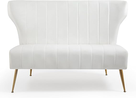 Yellow Velvet Loveseat with Gold Legs