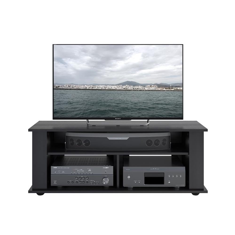 CorLiving Bakersfield Black Engineered Wood TV Stand with Open Shelves Including Sound Bar Space for TVs up to 55"