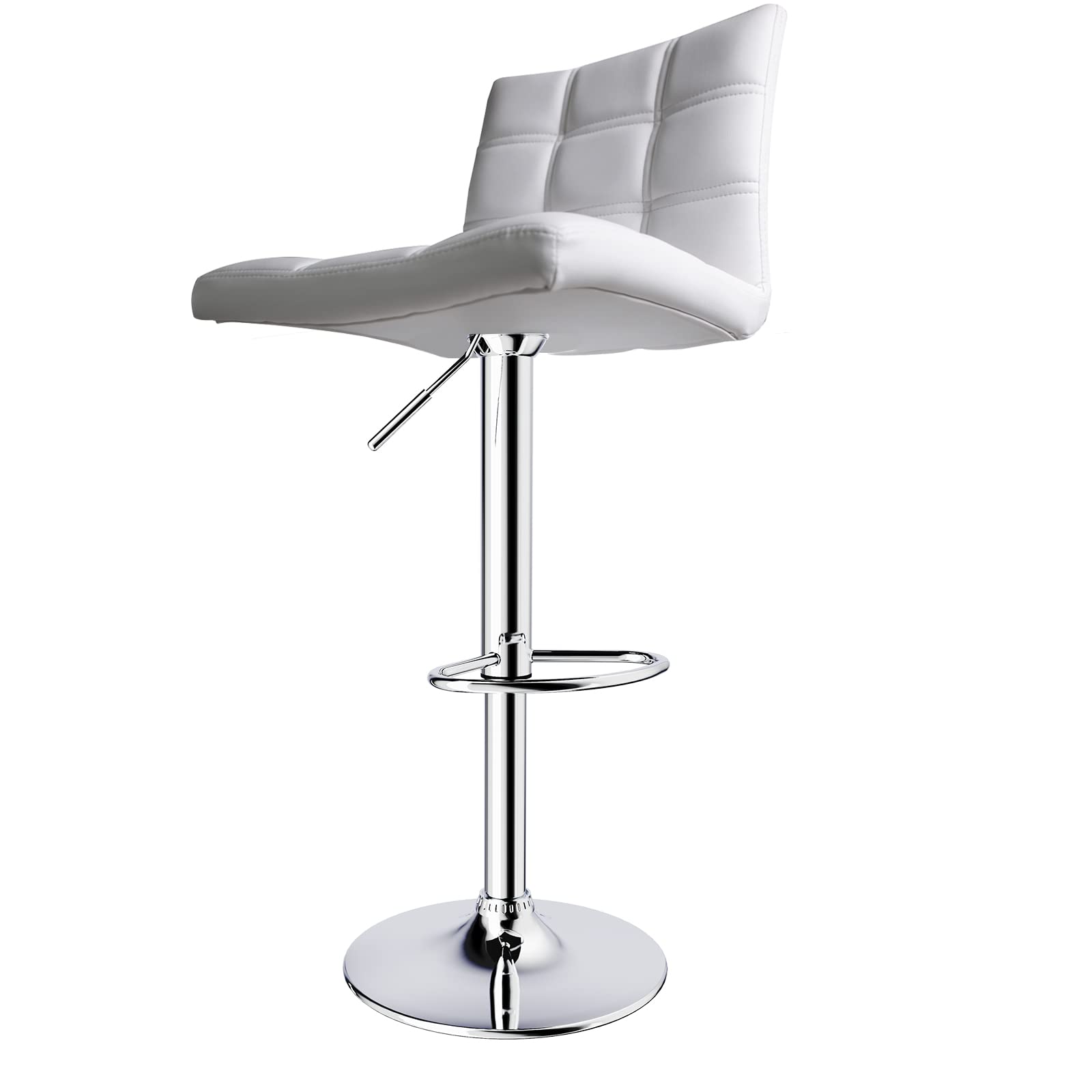 Leopard Modern Square PU Leather Adjustable Bar Stools with Back, Square Back Bar Stools Set of 2, Bar Height Swivel Barstools for Kitchen Counter (White)