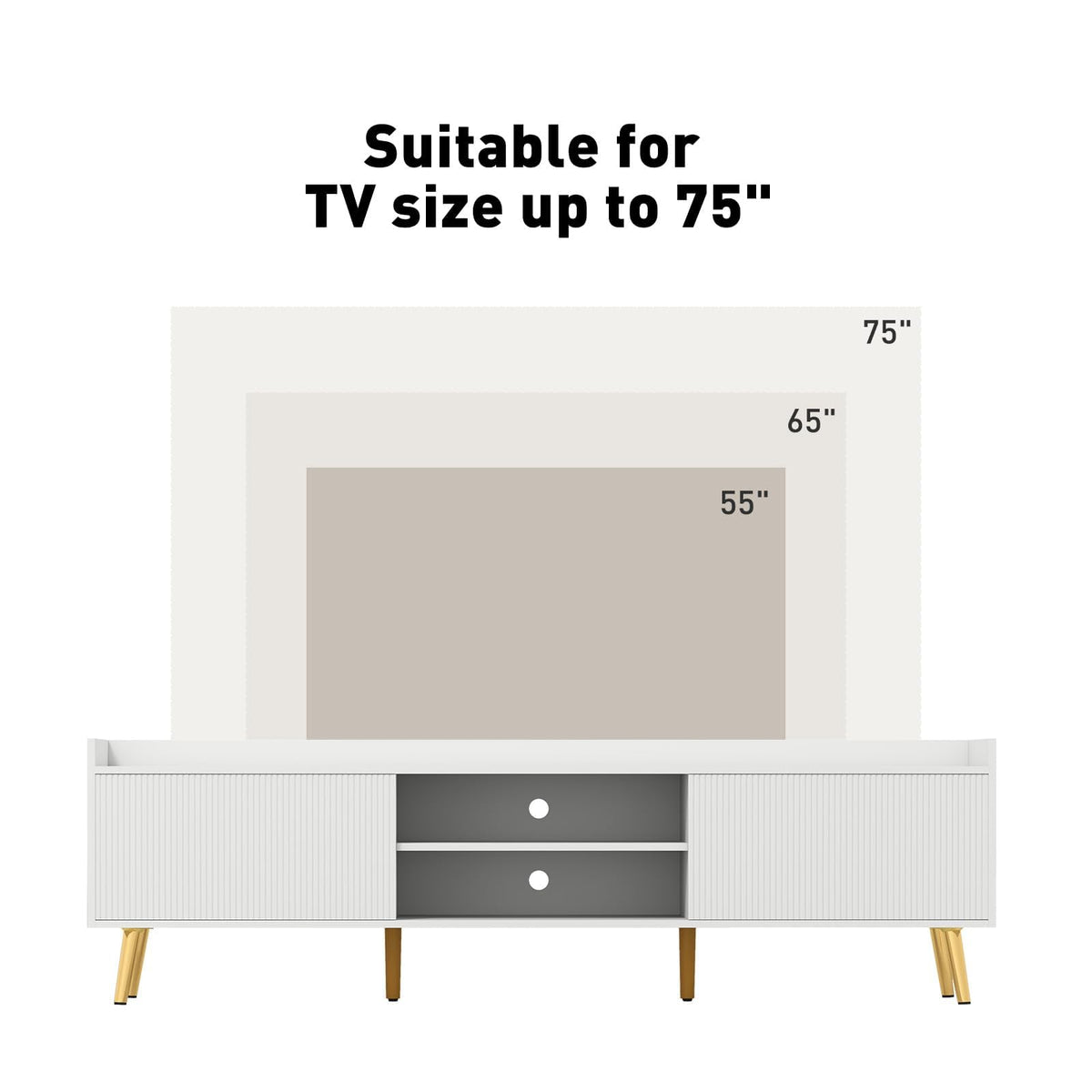 70 Fluted TV Stand with Sliding Doors and Storage
