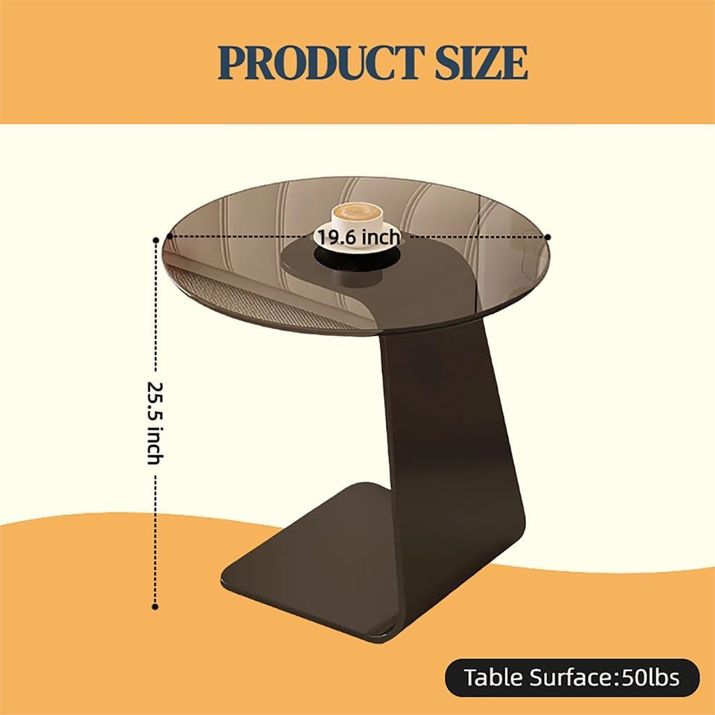 C-Shaped End Table with Tempered Glass Top