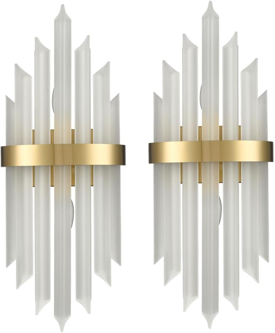 Modern Gold Crystal Wall Sconces Set of Two