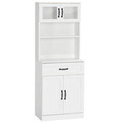 Kitchen Pantry Cabinet with Glass Doors and Adjustable Shelves
