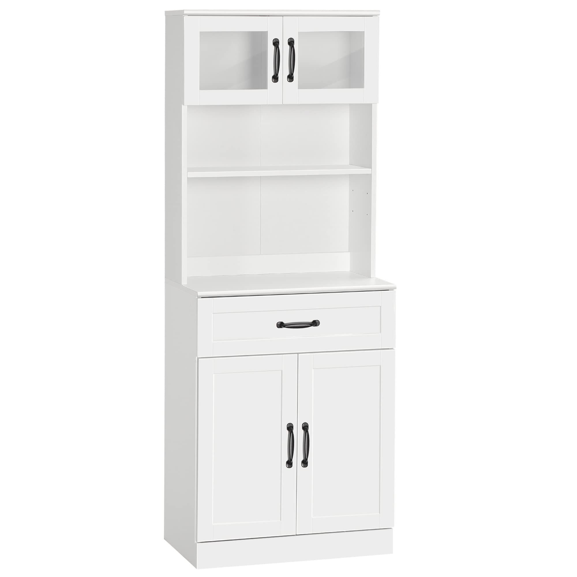 Kitchen Pantry Cabinet with Glass Doors and Adjustable Shelves