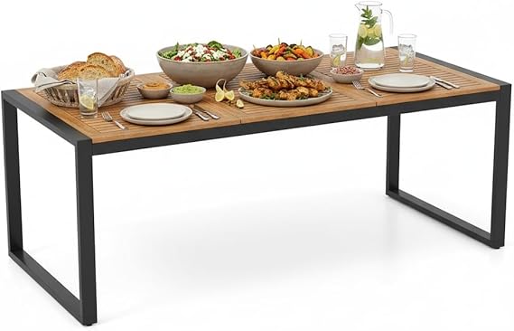 79 Inch Acacia Wood Outdoor Dining Table for 8