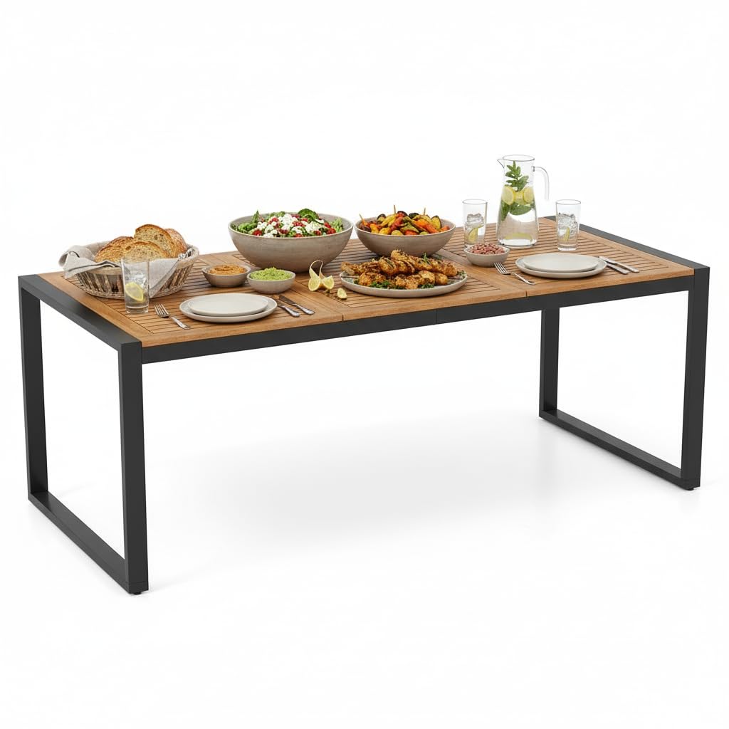 79 Inch Acacia Wood Outdoor Dining Table for 8