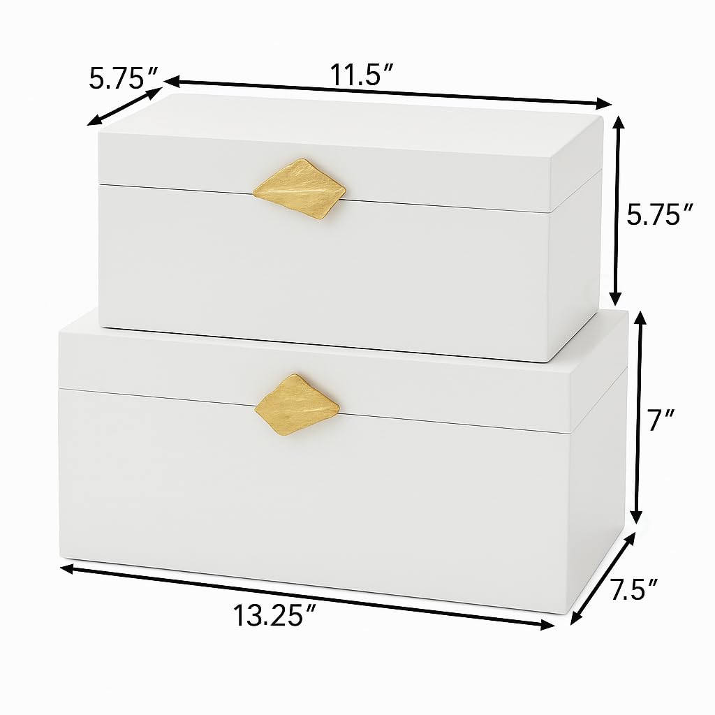 Decorative Wooden Storage Boxes with Gold Accent - Set of 2