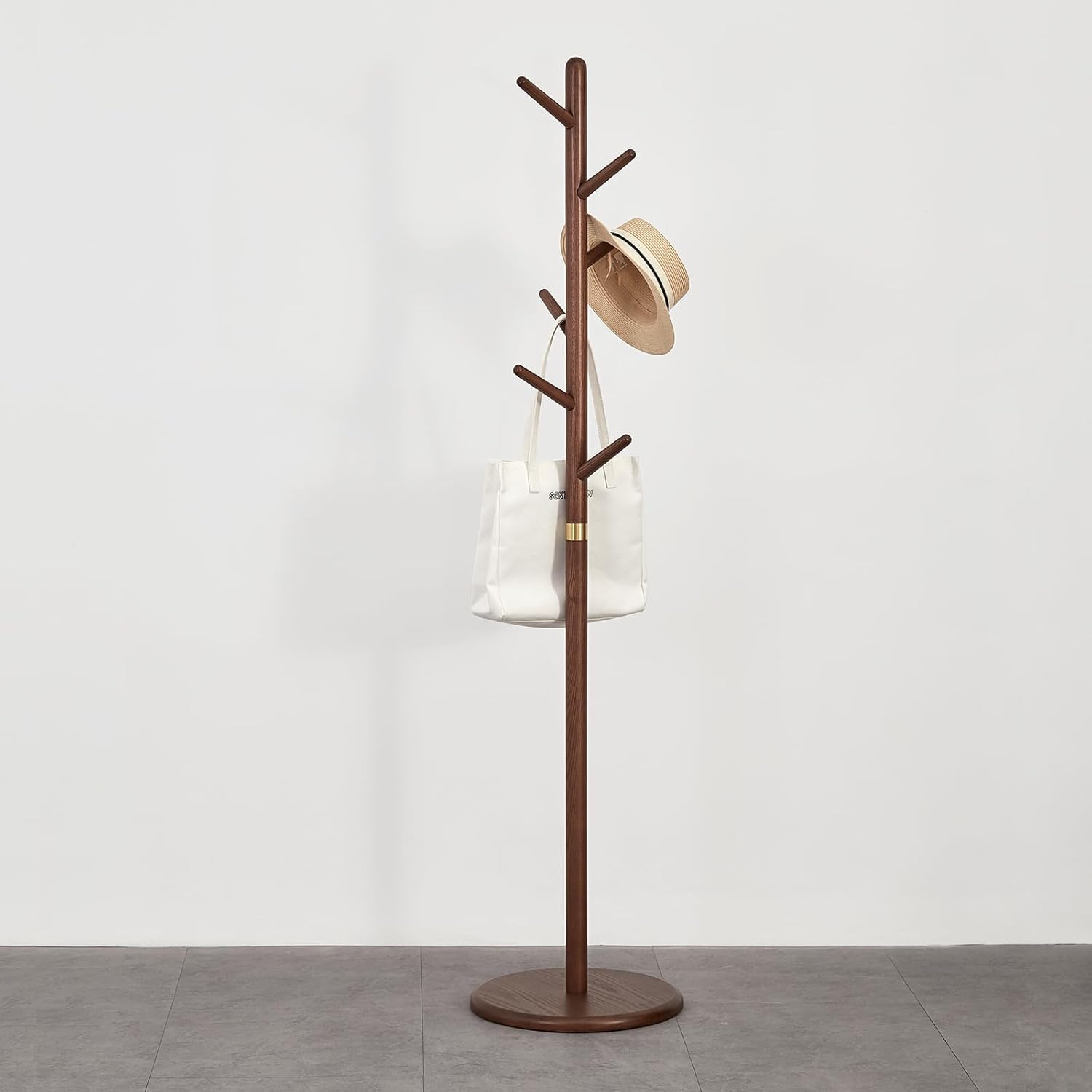 Solid Wood Coat Rack Freestanding with 6 Hooks