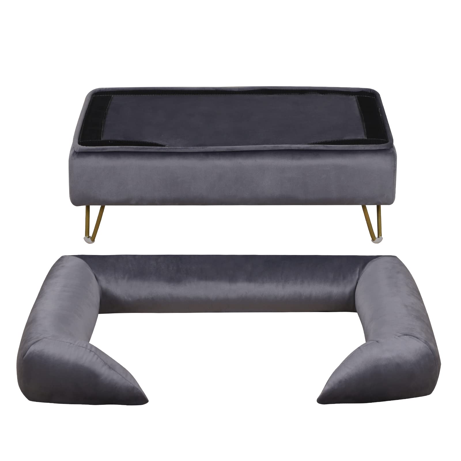 Velvet Pet Sofa Bed with Wooden Frame
