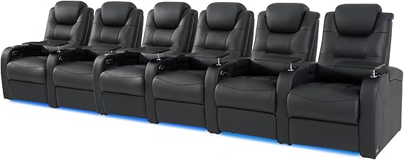 Top Grain Nappa Leather Power Recliner Home Theater Seating - Row of 5