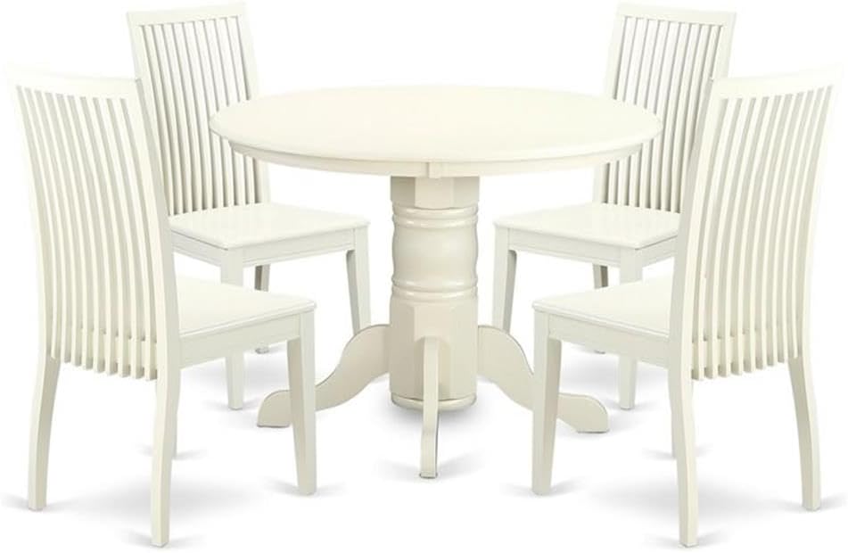 3 Piece Round Dining Set with Pedestal Table and Linen Chairs