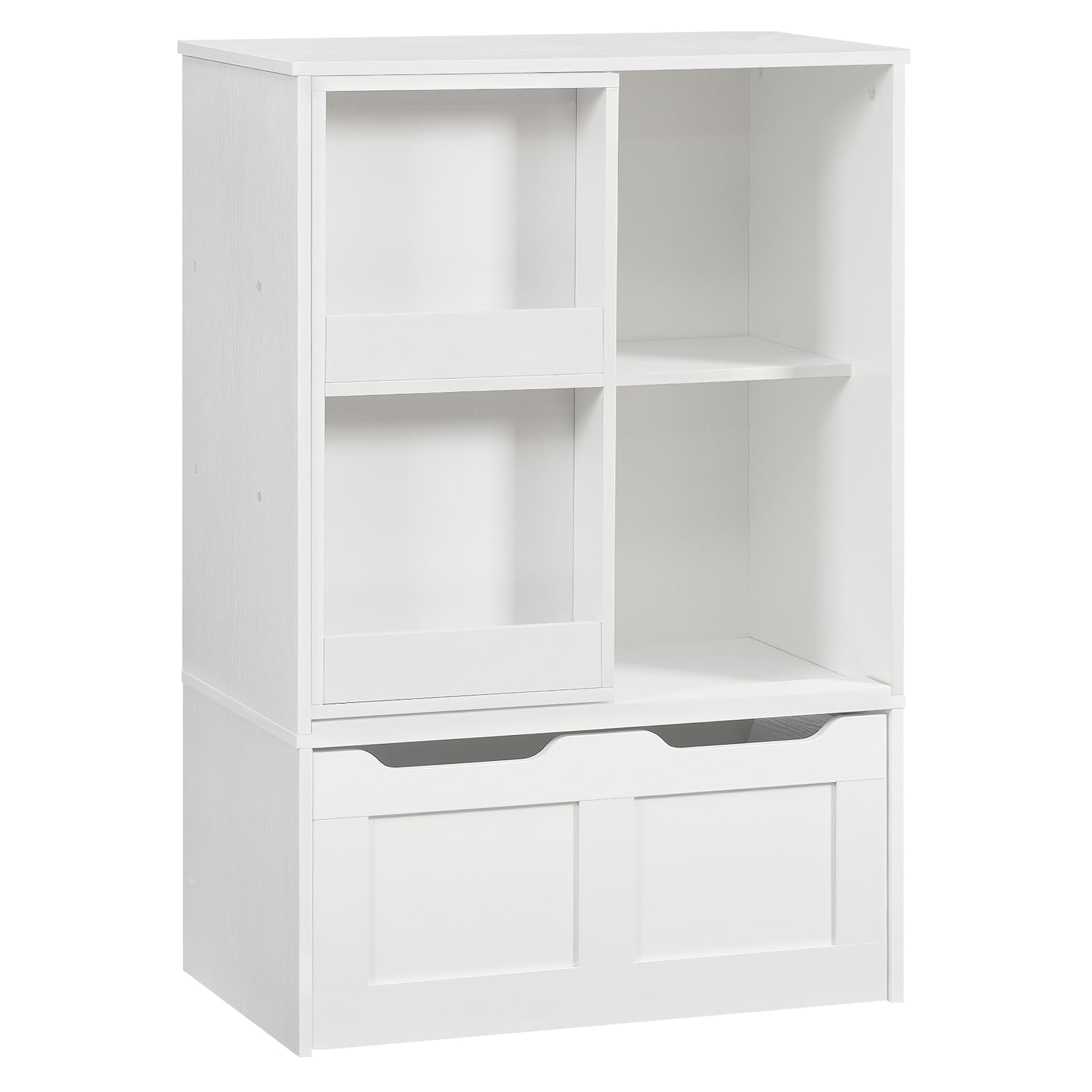 Toy Storage Organizer with Sliding Book Shelf and Movable Drawer