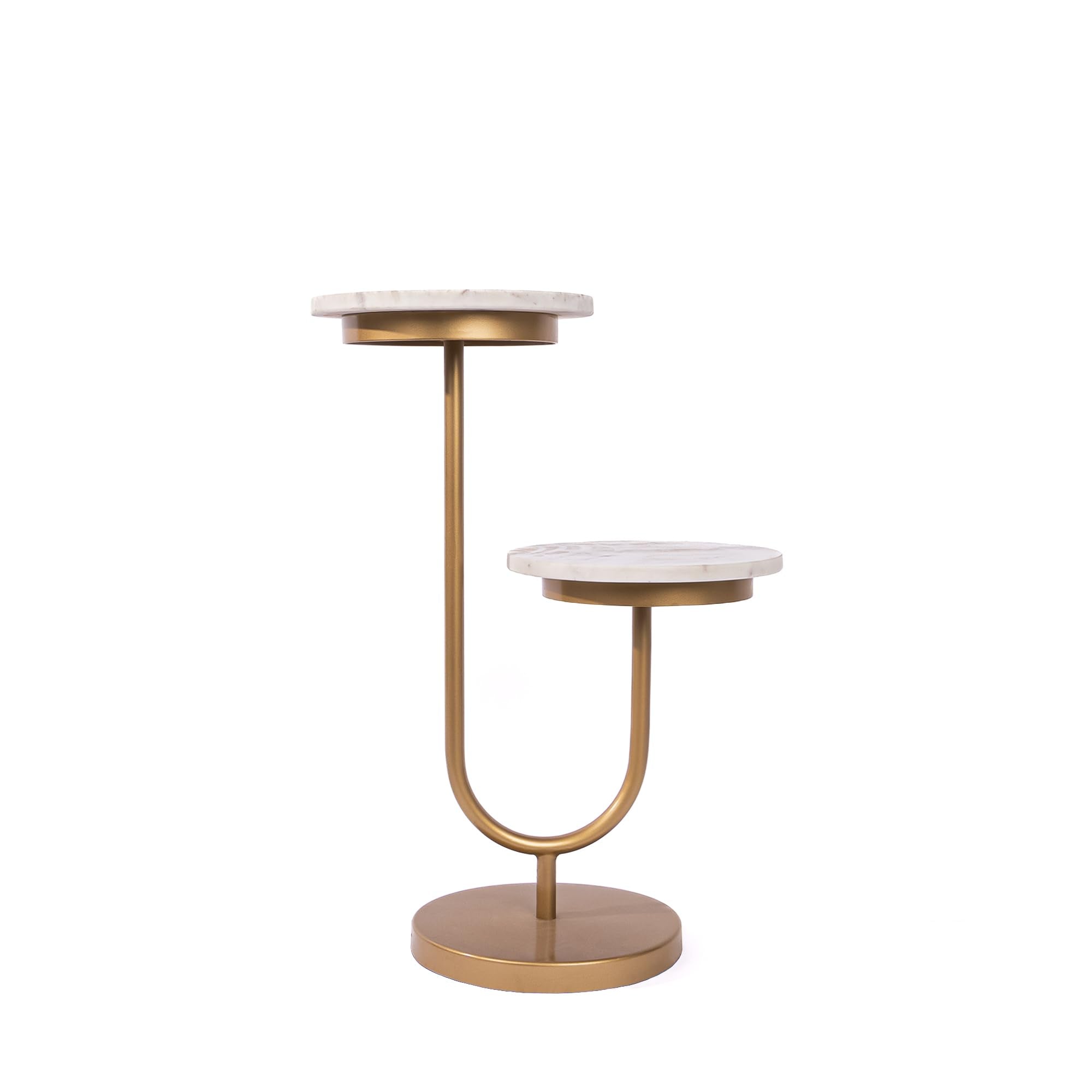 Contemporary Marble and Gold Two Tier Accent Table