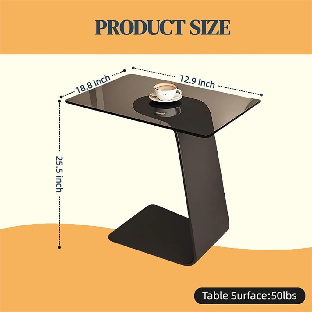 C-Shaped End Table with Metal Base