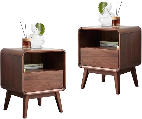 Solid Wood Nightstand with Two Drawers