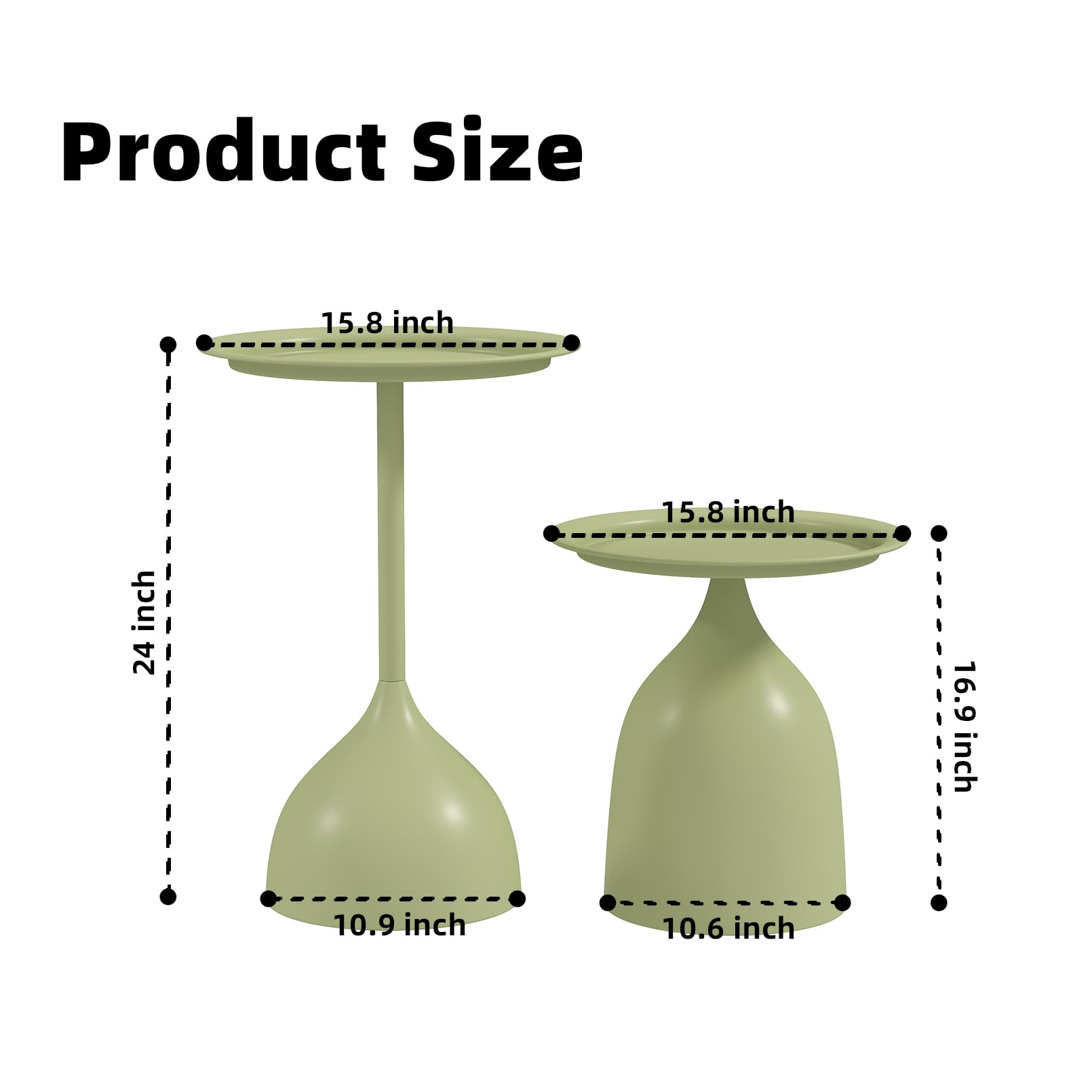 hitsuki Green Nesting Coffee Table Set of 2 Funky Colorful Round Metal End Side Tables for Living Room Sofa Retro Modern Pedestal nightstand Cute Matte Cream Green Side Table