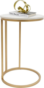 C-Shaped Marble End Table with Gold Frame