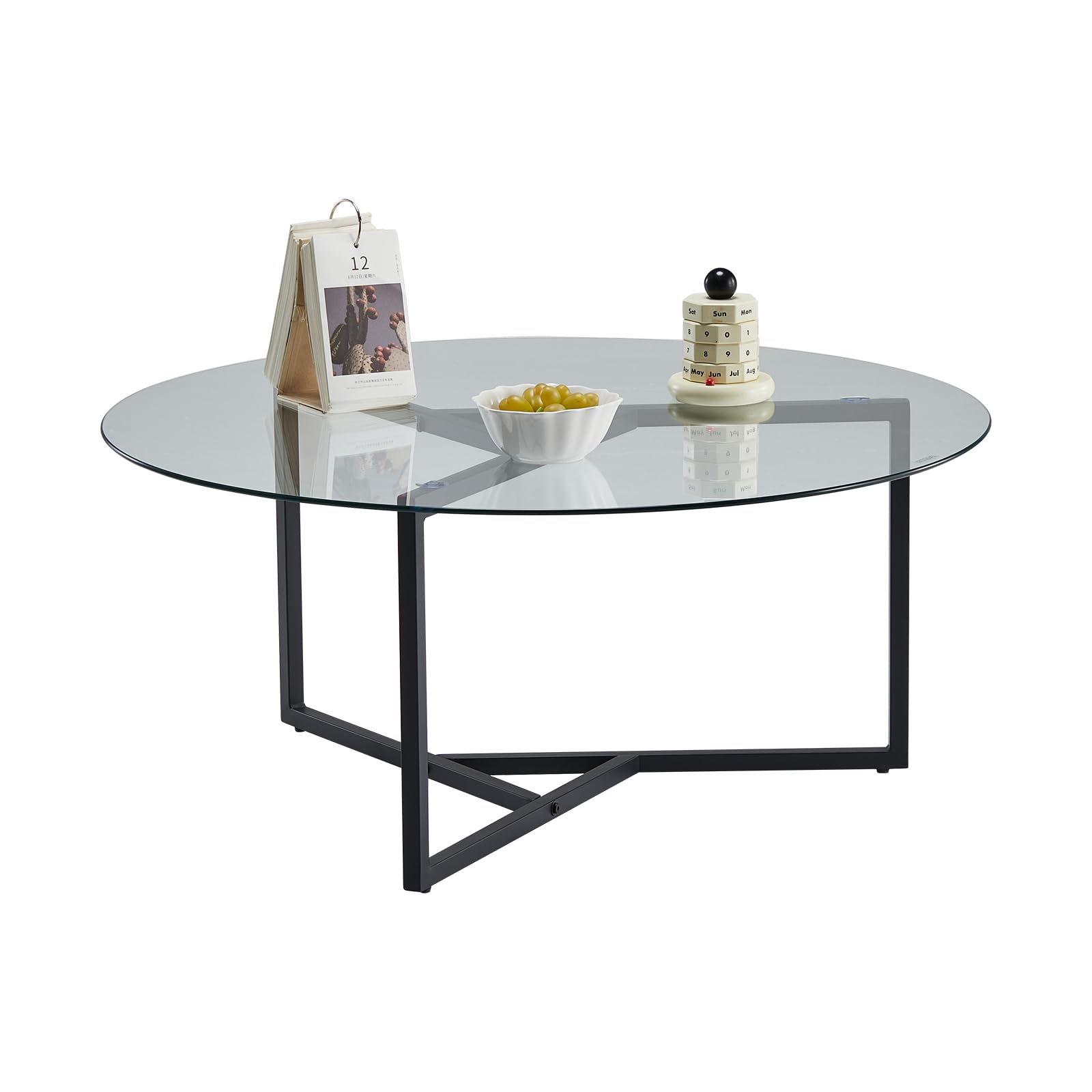 Round Tempered Glass Coffee Table with Metal Frame