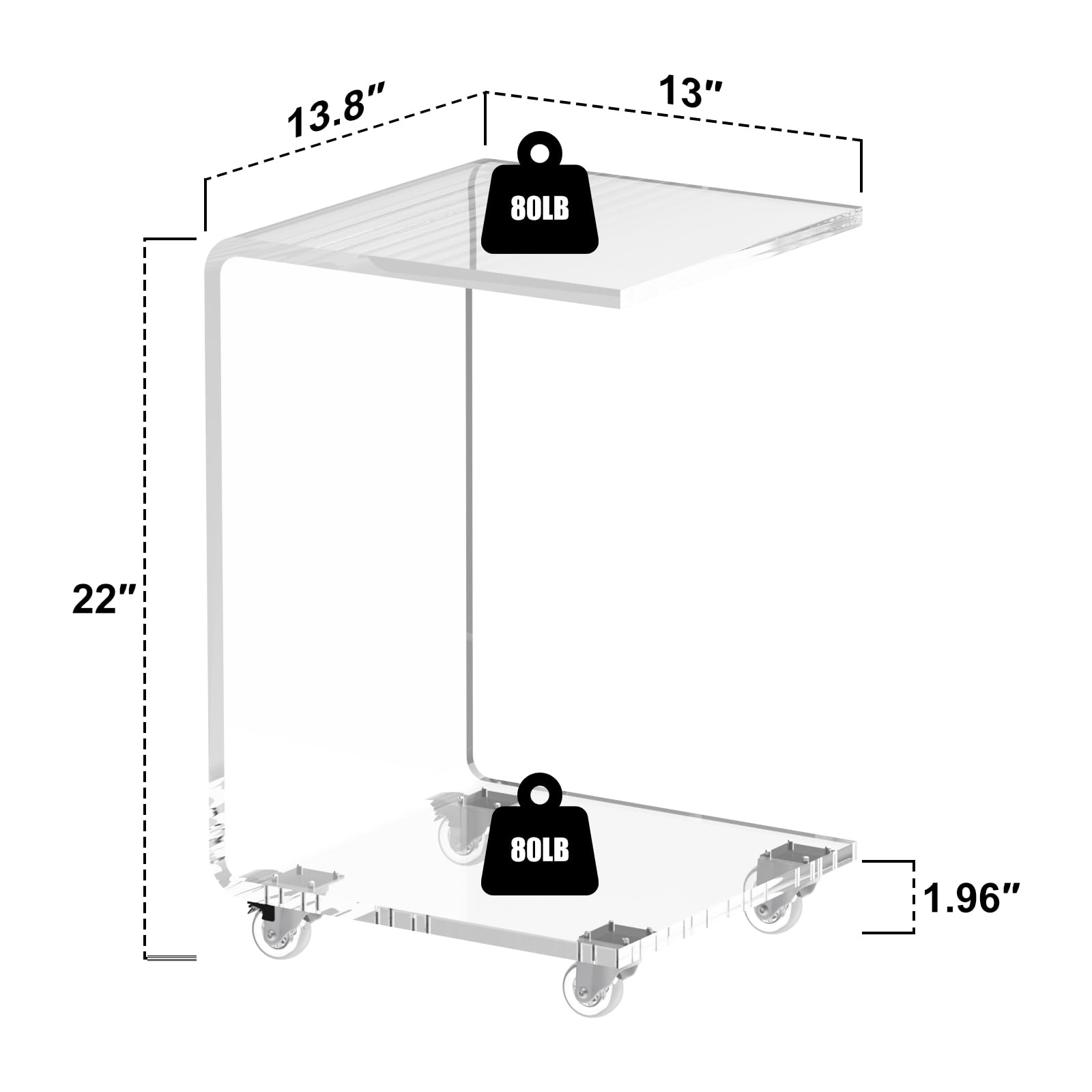 Acrylic C-Shaped Side Table with Wheels