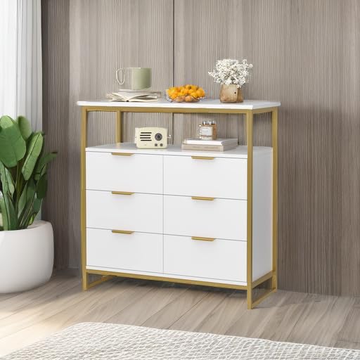 6 Drawer White Dresser with Shelf