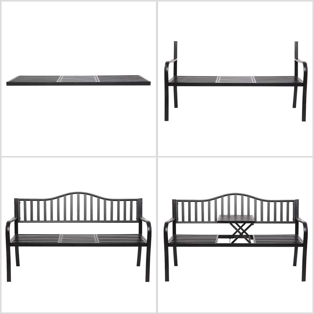 Outdoor Metal Bench with Built-in Table