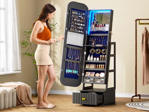 61" Full Length Mirror Jewelry Cabinet with Storage