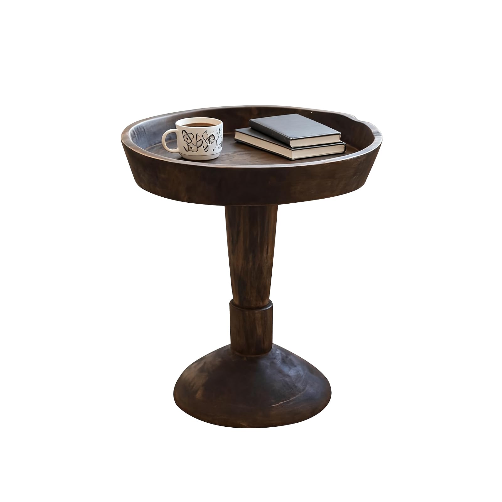 Solid Wood Side Table Live Edge Round 15 Inch