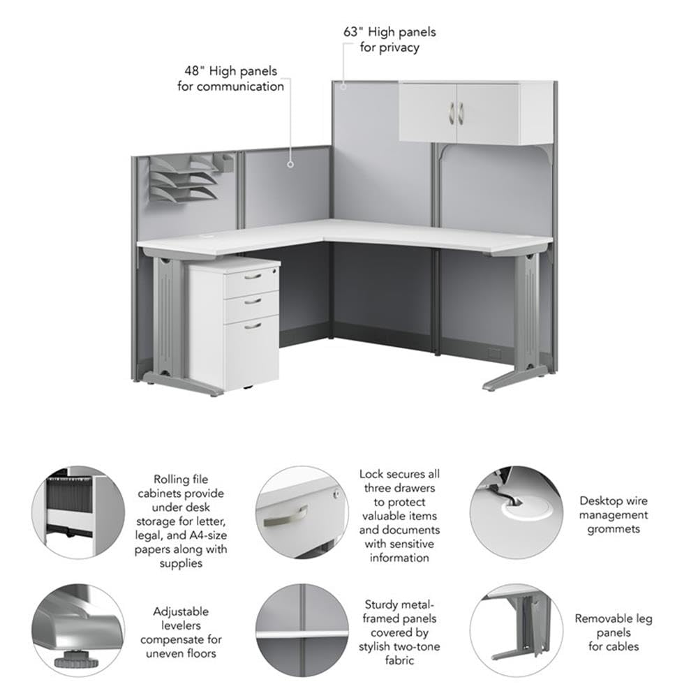65W L-Shaped Cubicle Desk with Storage and Privacy Panels
