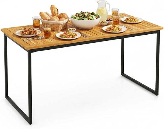 79 Inch Acacia Wood Outdoor Dining Table for 8