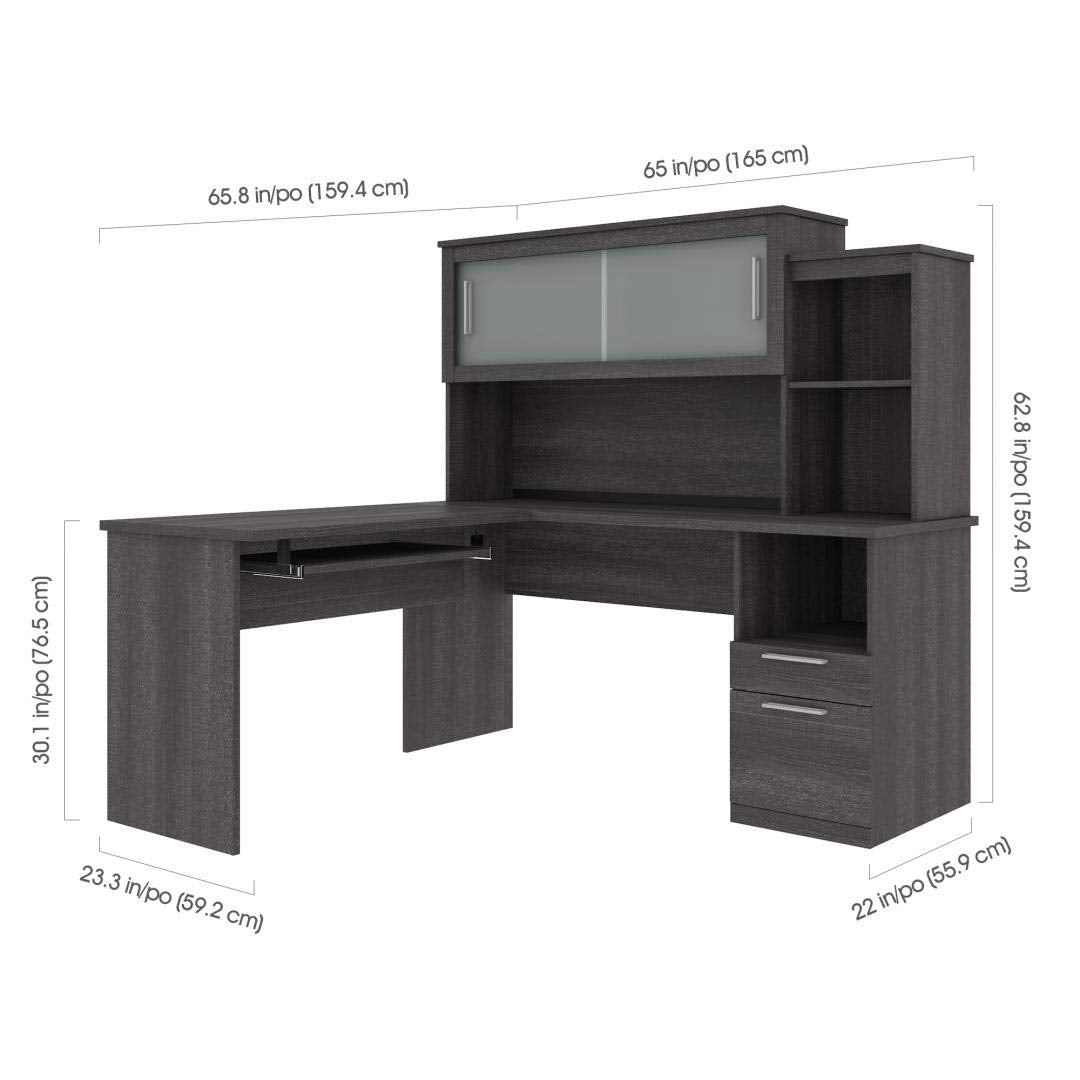 63W L-Shaped Desk with Hutch