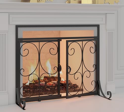 Flat Fireplace Screen with Scroll Design
