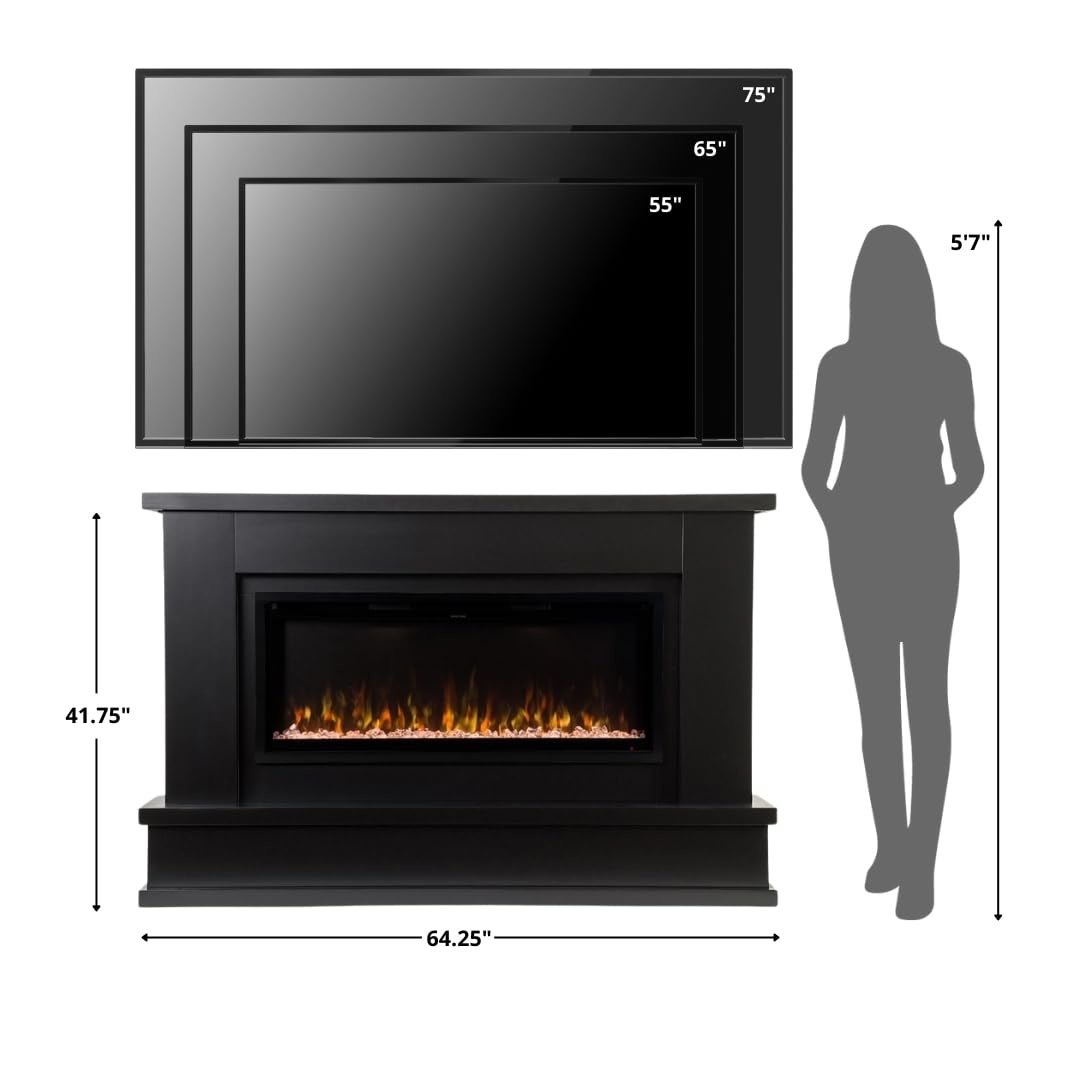 Patton Black Electric Fireplace Mantel Package 64W x 42H