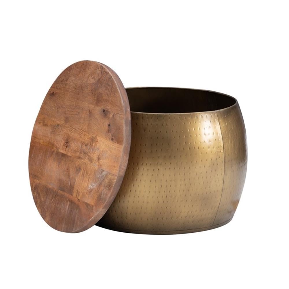 Modern Large Wood and Metal Drum Table with Storage