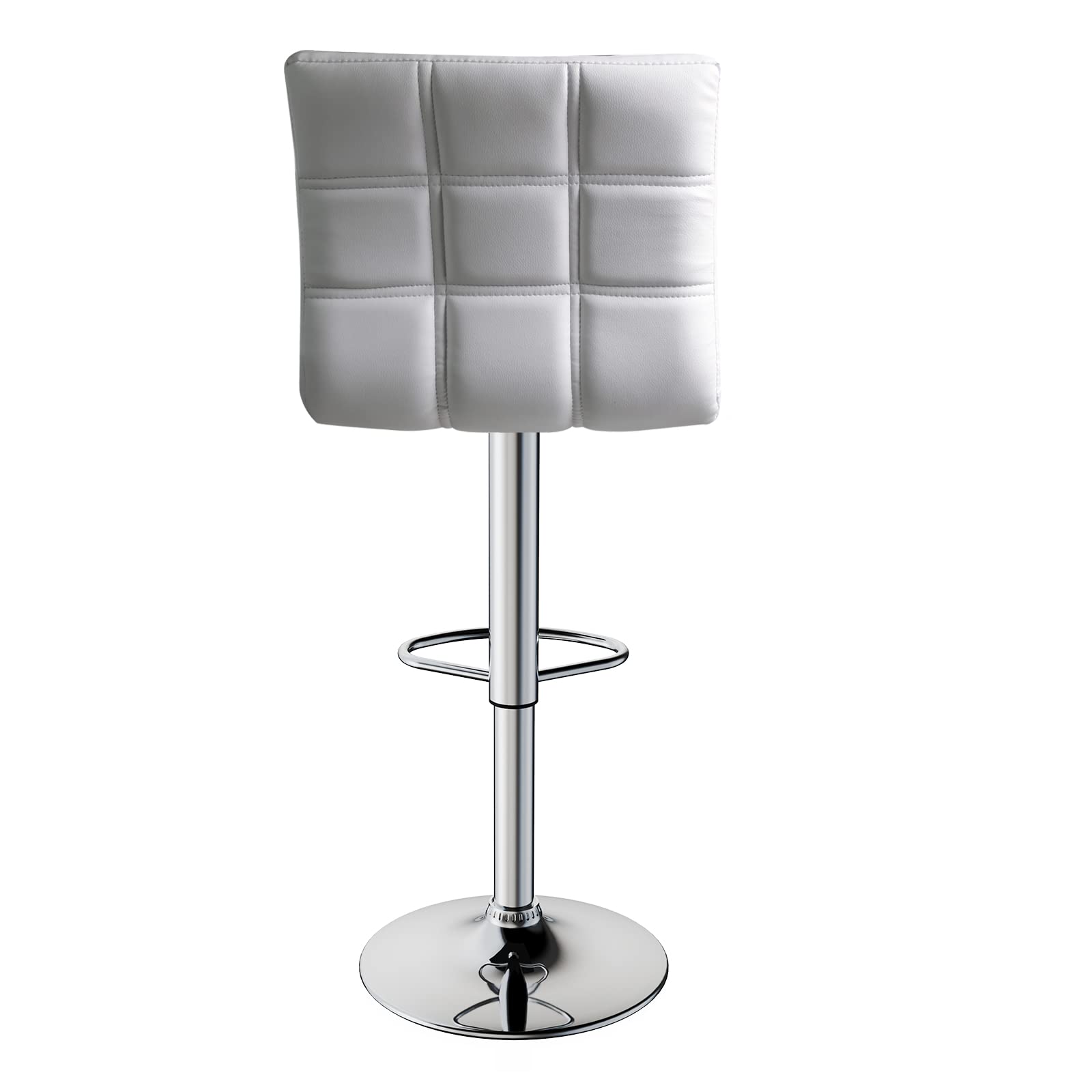Leopard Modern Square PU Leather Adjustable Bar Stools with Back, Square Back Bar Stools Set of 2, Bar Height Swivel Barstools for Kitchen Counter (White)