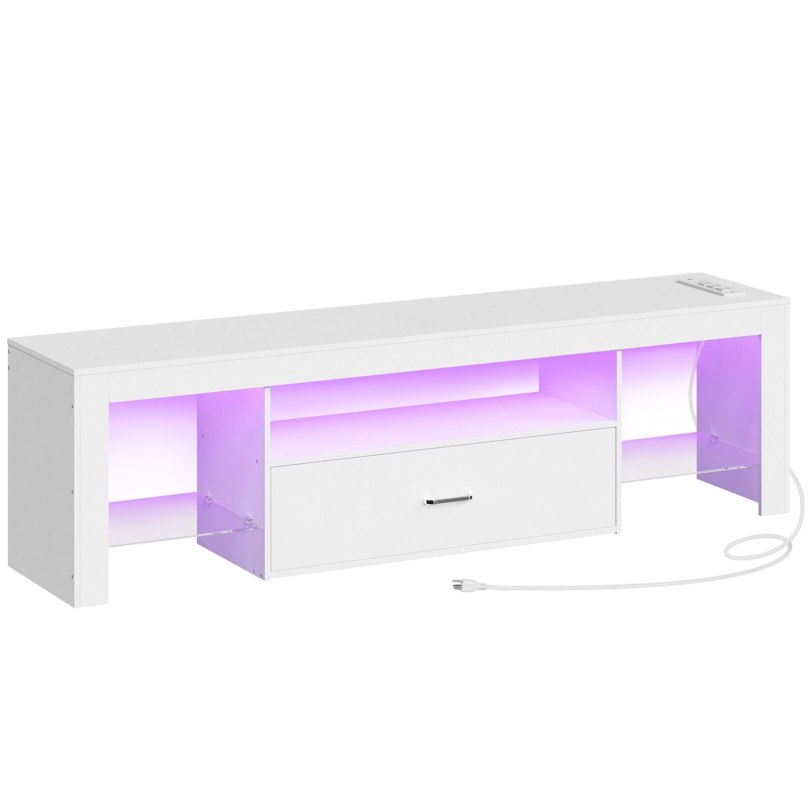 LED TV Stand with Power Outlets and Glass Shelves