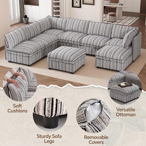 8-Seater Modular Sectional Sofa with Storage and Ottoman